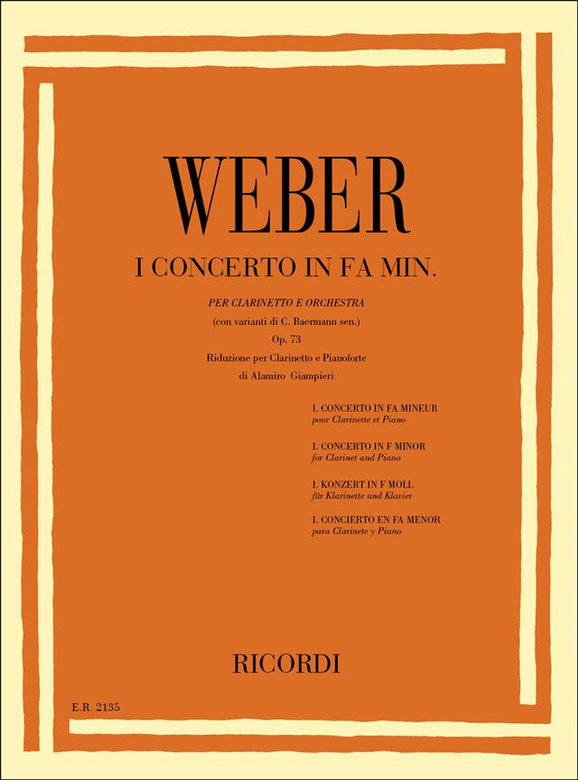 Concerto n. 1 in Fa min. Op. 73 - Per Clarinetto E Orchestra - Riduzione Per Clarinetto E Pianoforte - klarinet a klavír